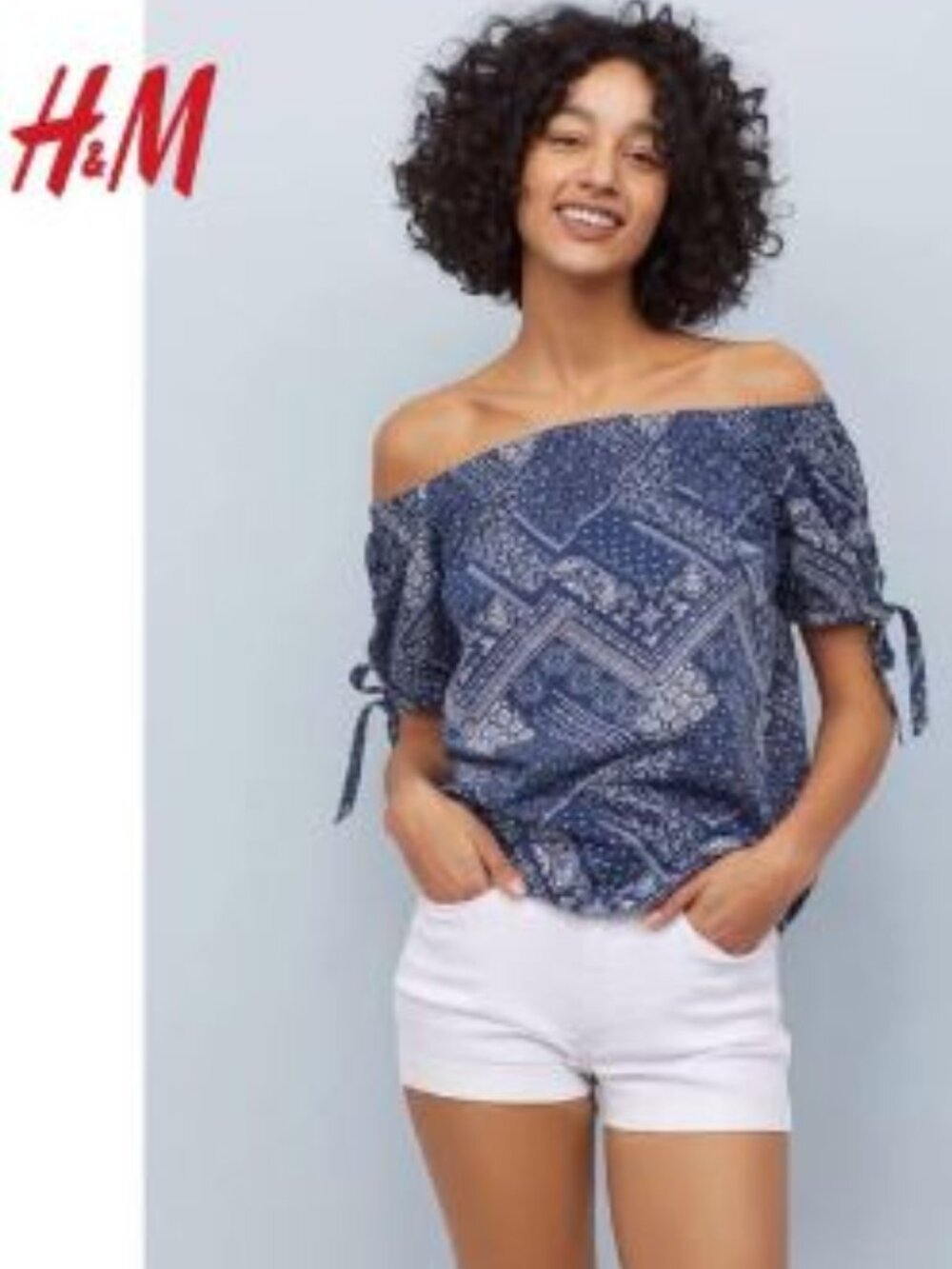 CUTE H&M Patchwork Bandana Print Blouse Women's XS Off Shoulder or On Shoulder
